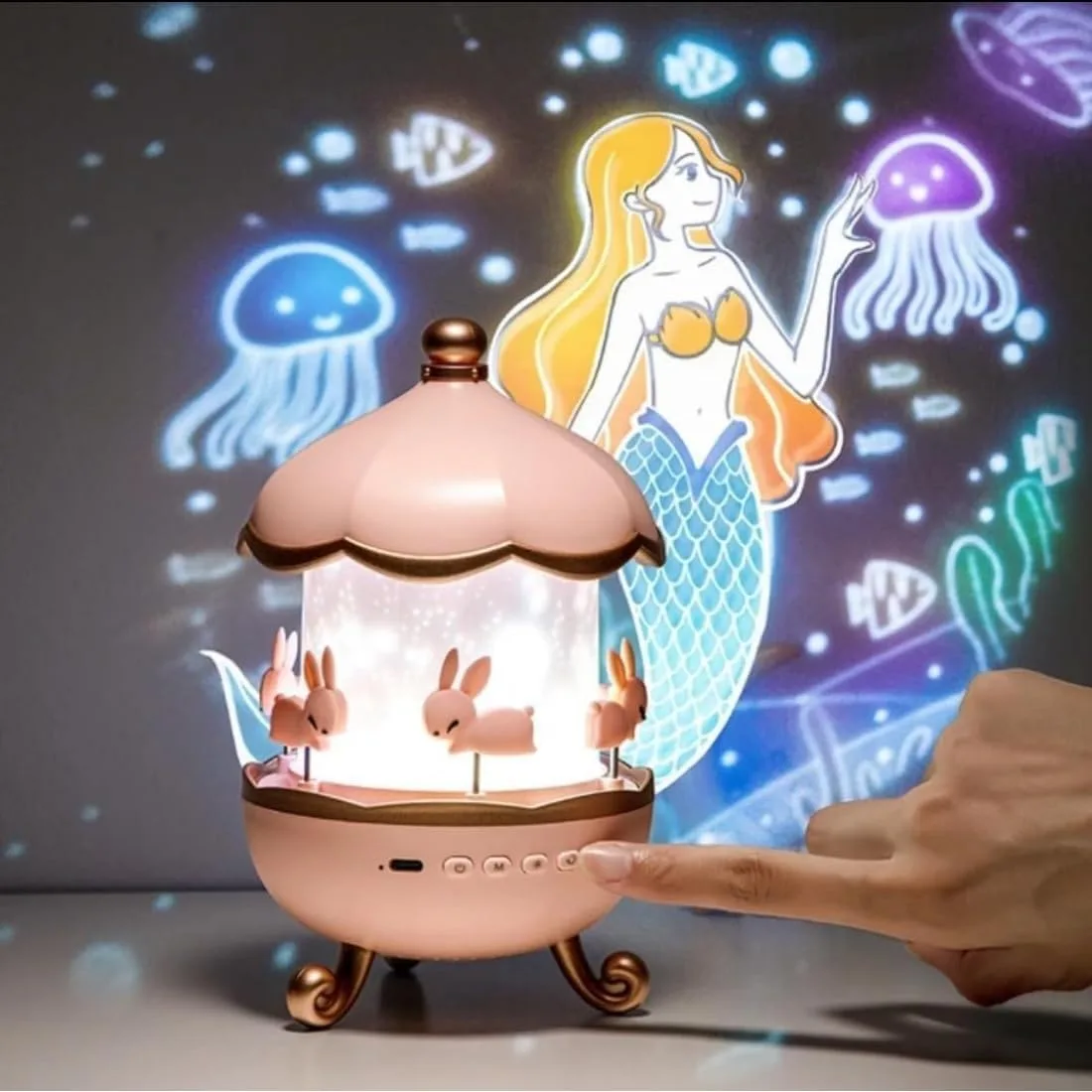 Magical Rotating Bunny Carousel Night Light Projector