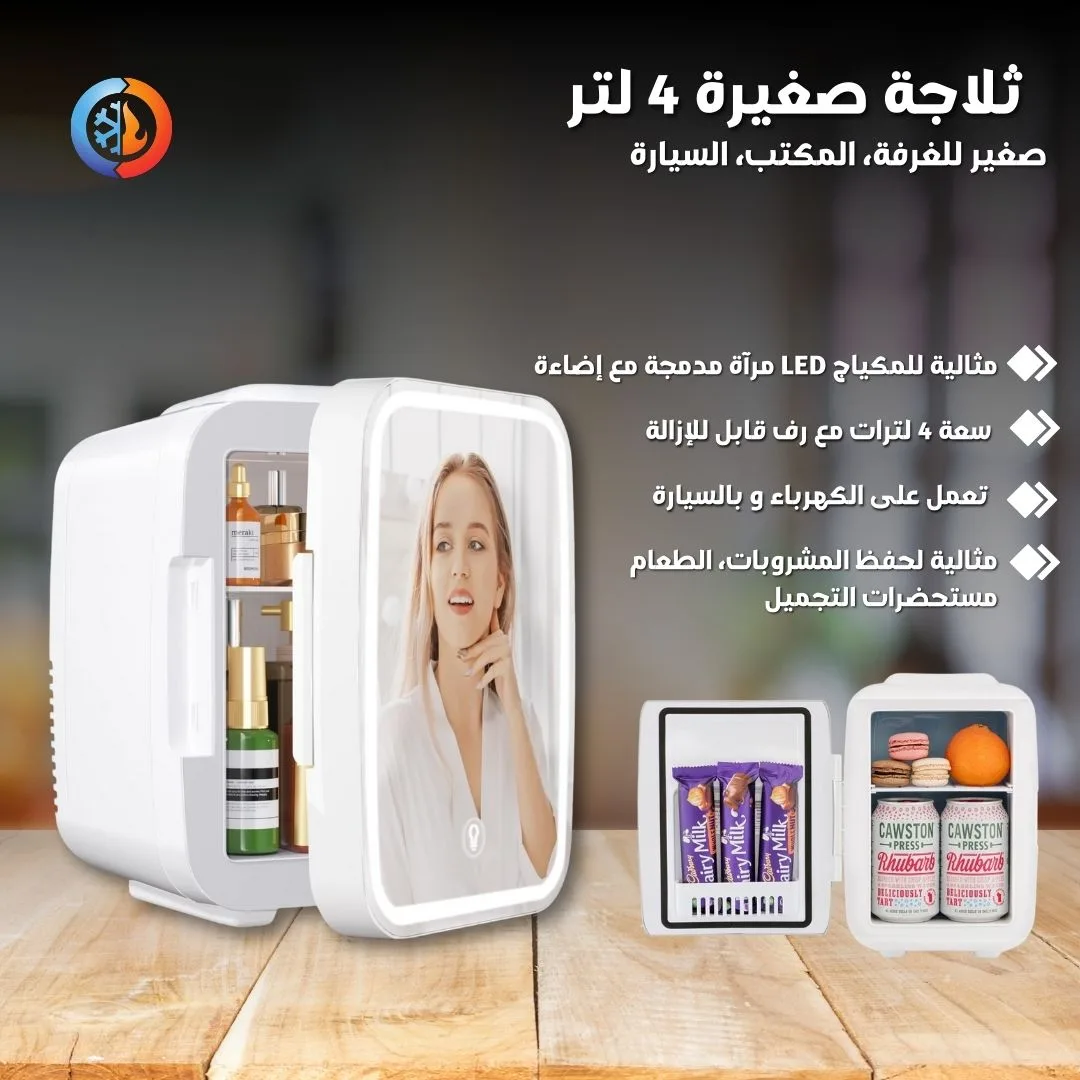 4L Mini Fridge with Dimmable LED Mirror – Portable Cooler & Warmer for Cosmetics, Food