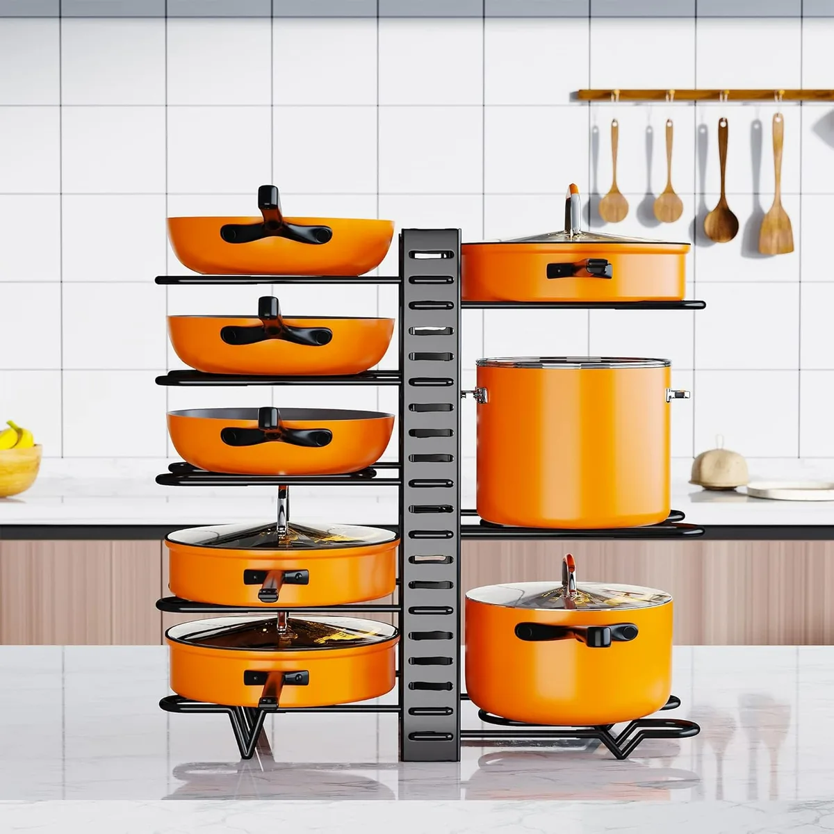 Pots and Pans Organizer Rack for Kitchen Storage Larger