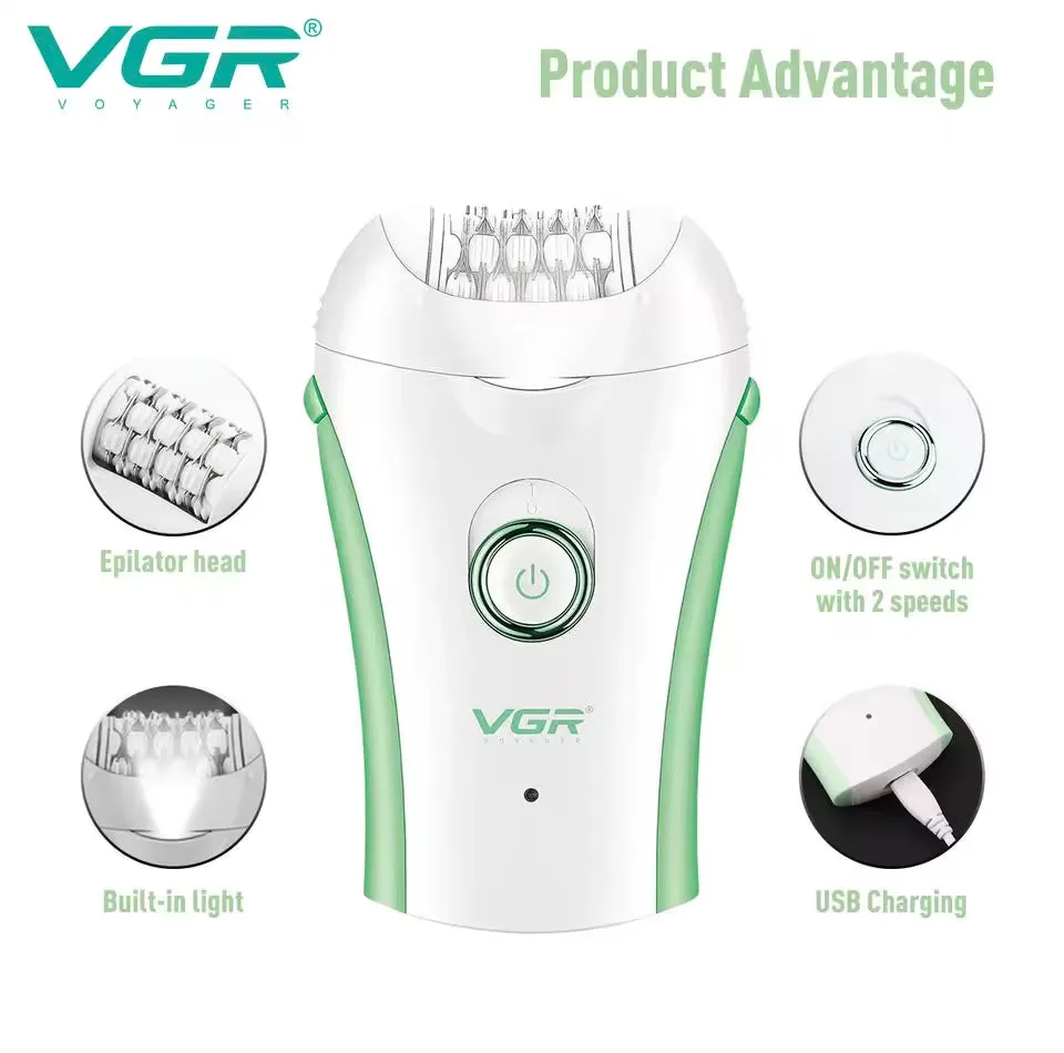 VGR Compact Professional Cordless Women Epilator for different body areas for gentle hair removal