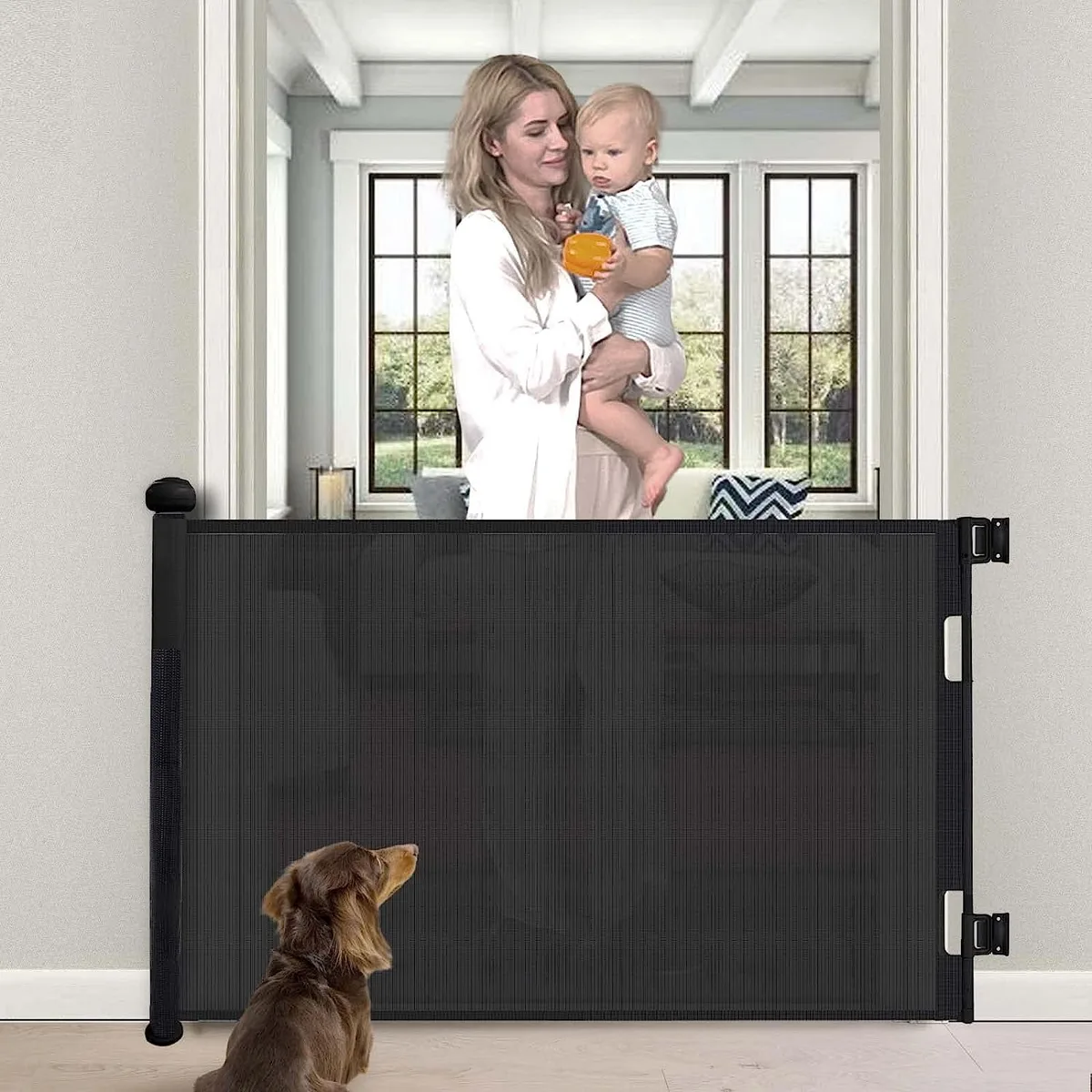 Retractable Gates For babies / Dog Gate with Support Rods 140x78cm